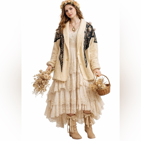 wing tat Jackets & Blazers - Cottegecore Jacket Vintage inspired Romantic statement coat with fur and lace